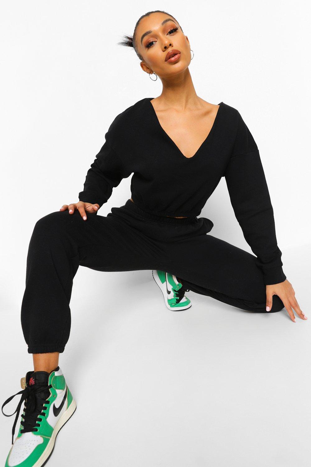 V Neck Crop Sweater And Joggers Set