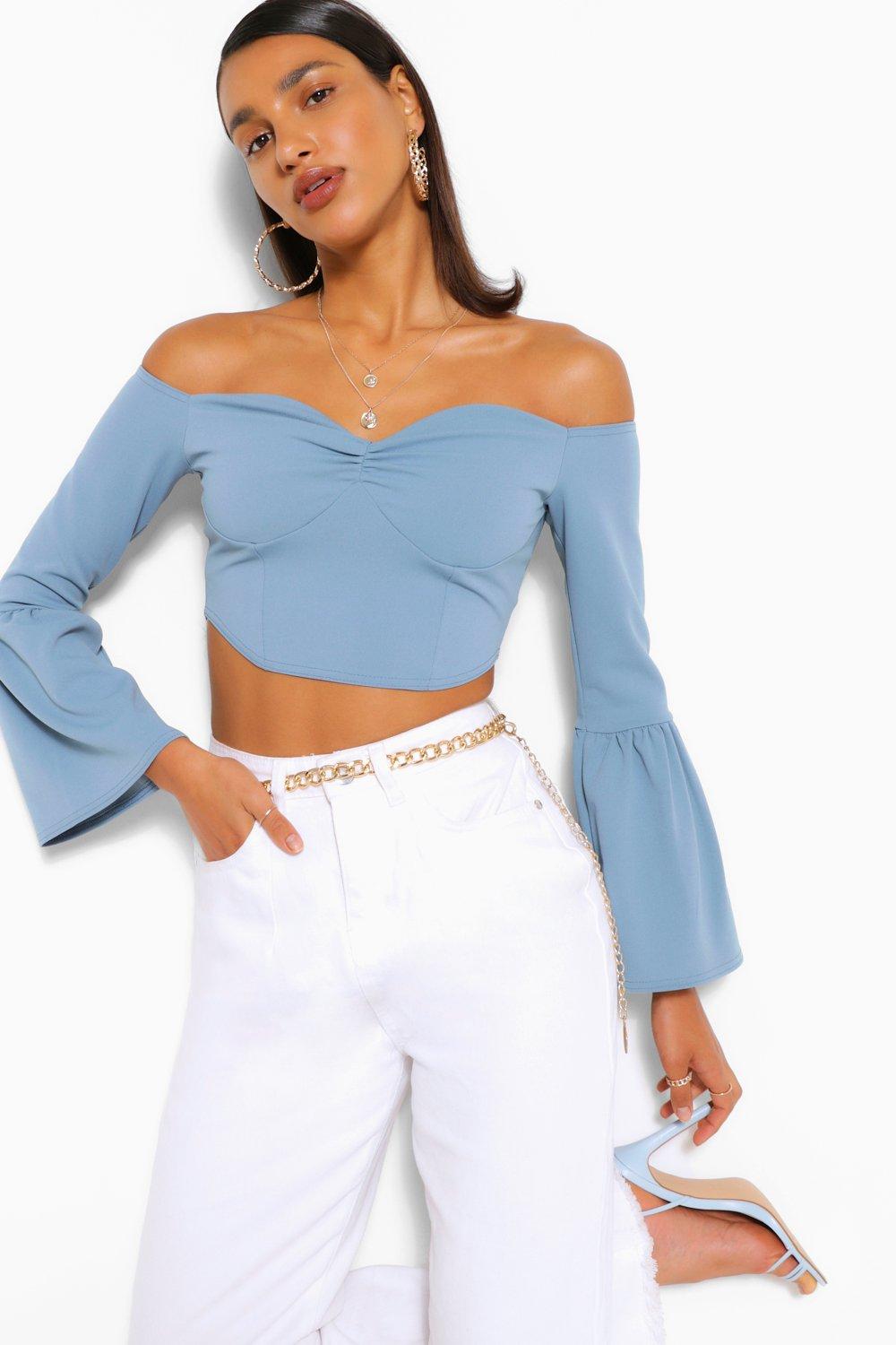 Gathered Frill Sleeve Crop Top | boohoo