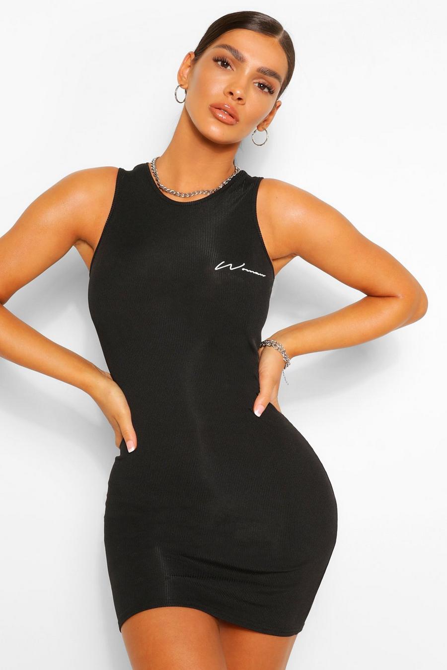 Black Woman Print Ribbed Racer Bodycon Dress image number 1
