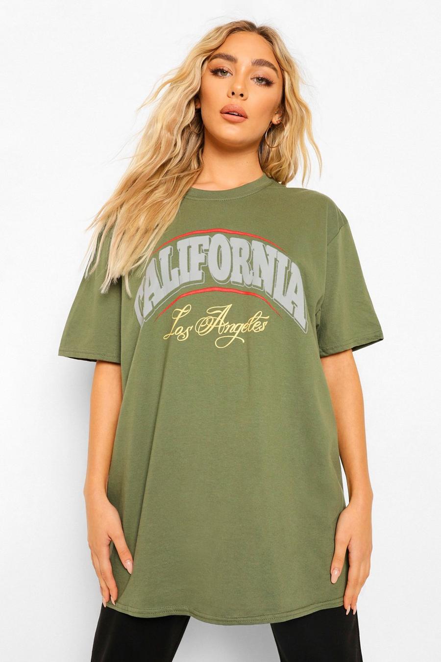 Kaki California T-Shirt Met Tekst image number 1