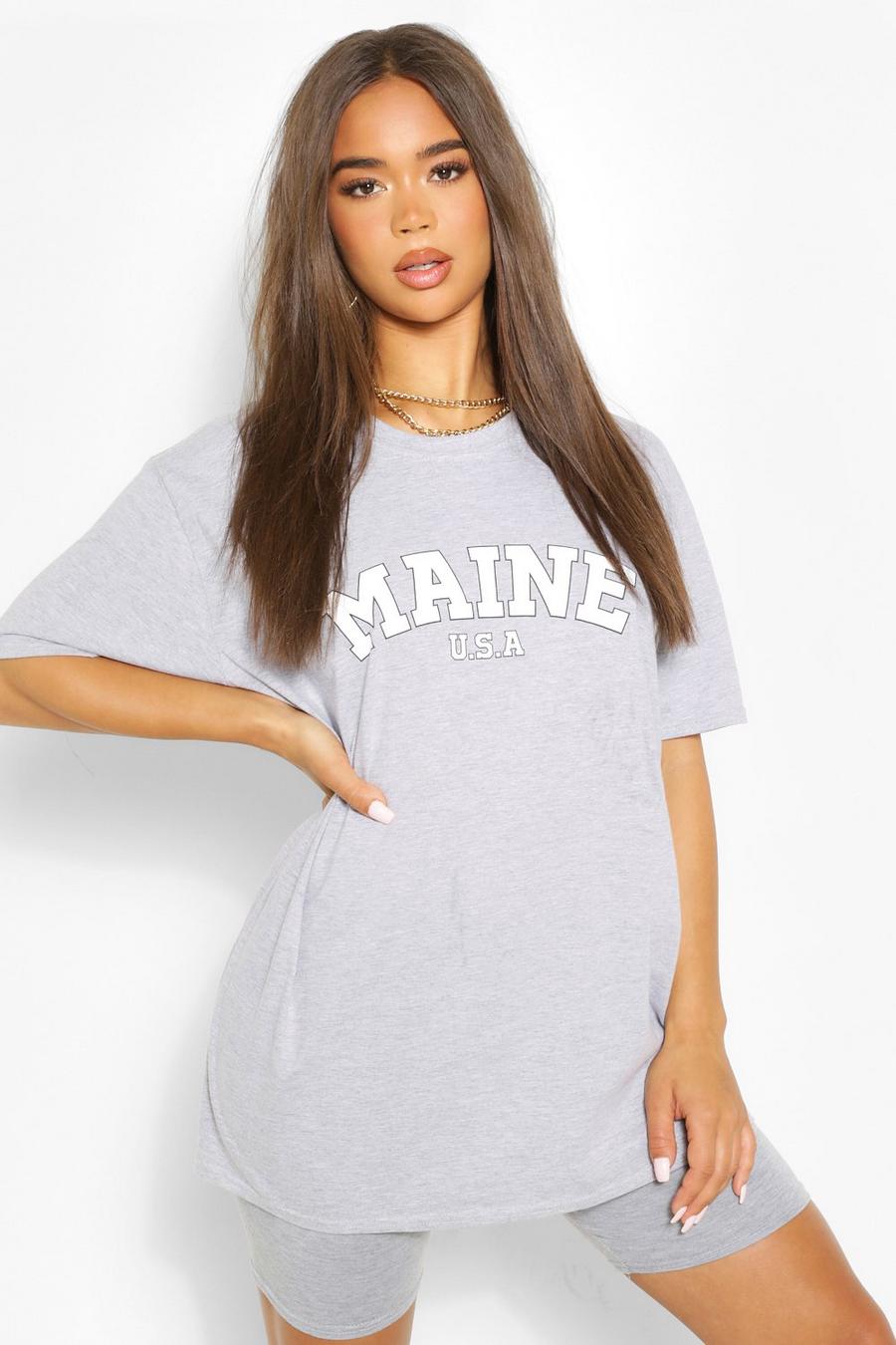 Camiseta ancha estilo boyfriend con eslogan “Maine”, Gris image number 1