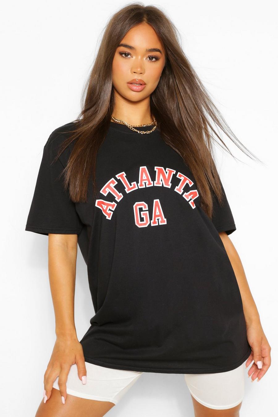 Zwart Oversized t-shirt met Atlanta-slogan image number 1