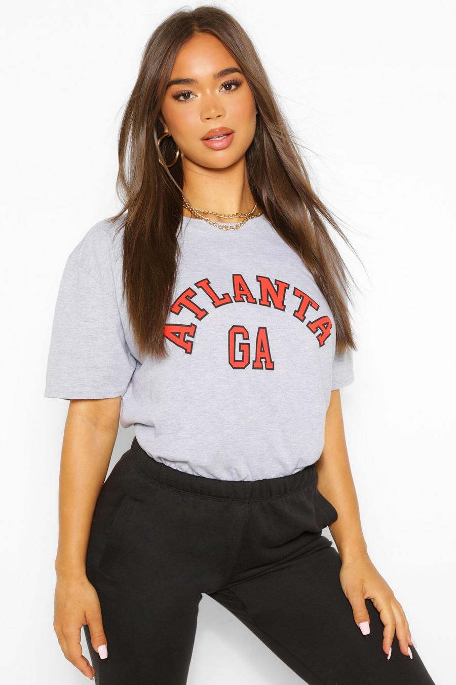 Übergröße Boyfriend T-Shirt mit Atlanta-Slogan, Grau meliert image number 1