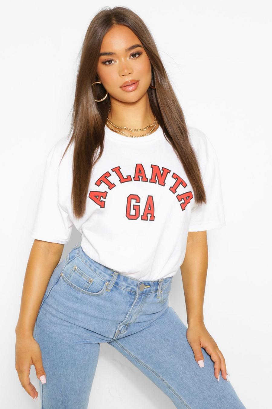 Übergröße Boyfriend T-Shirt mit Atlanta-Slogan, Weiß image number 1