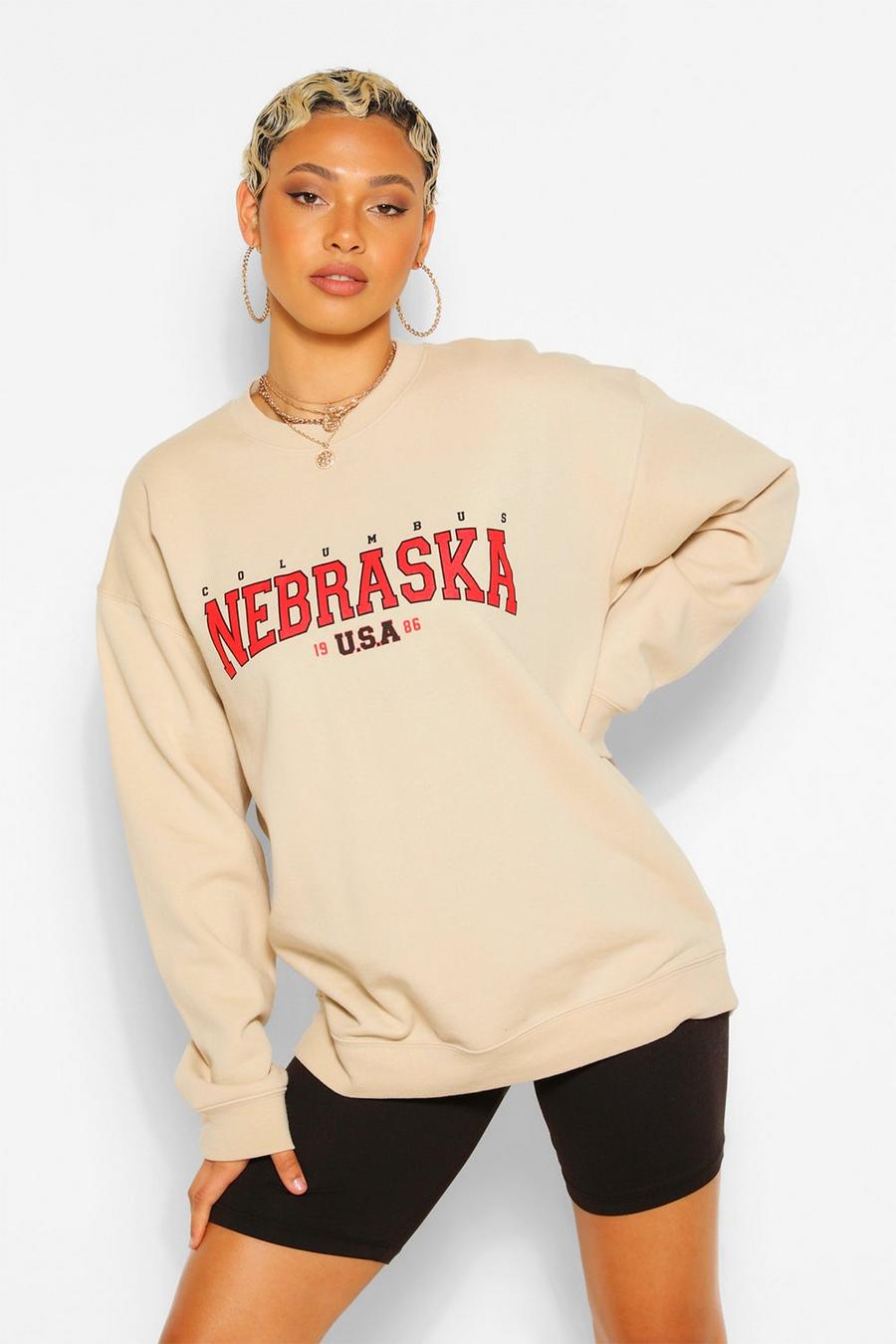 Sweatshirt in extremer Übergröße mit „Nebraska“-Slogan, Sand image number 1