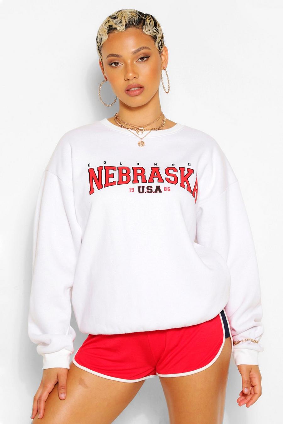 White "Nebraska" Oversize sweatshirt med slogan image number 1