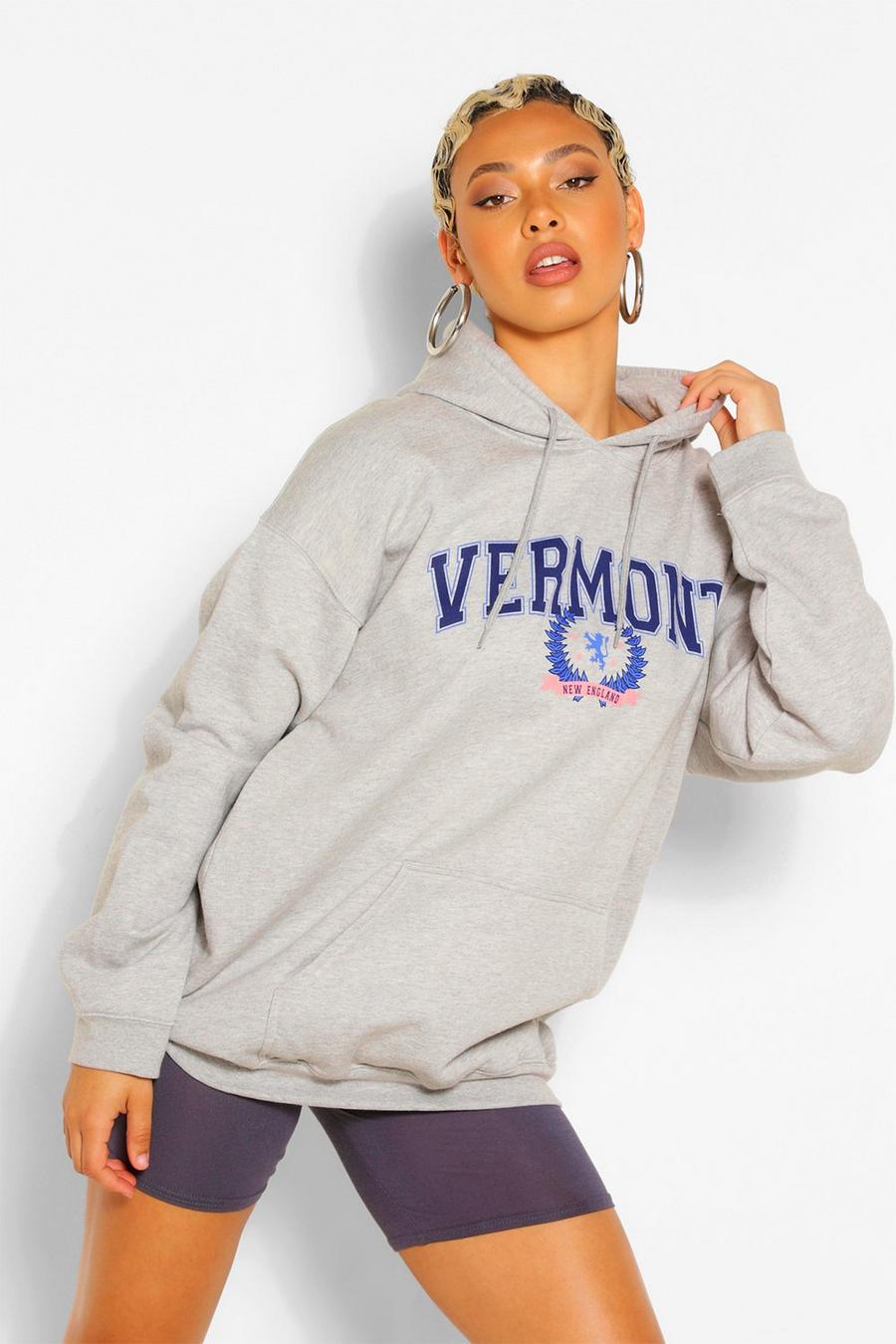 Grey marl "Vermont" Oversize hoodie med slogan image number 1