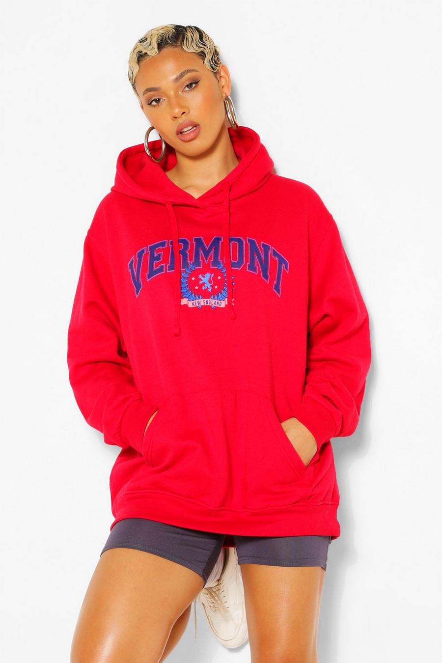 Hoodie in extremer Übergröße mit „Vermont“-Slogan, Rot image number 1