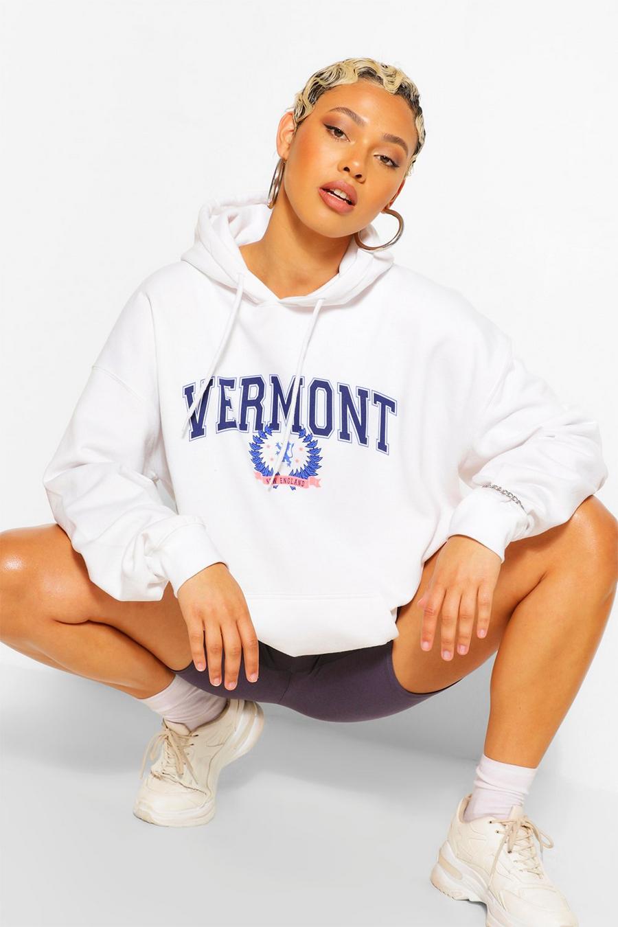 White "Vermont" Oversize hoodie med slogan image number 1