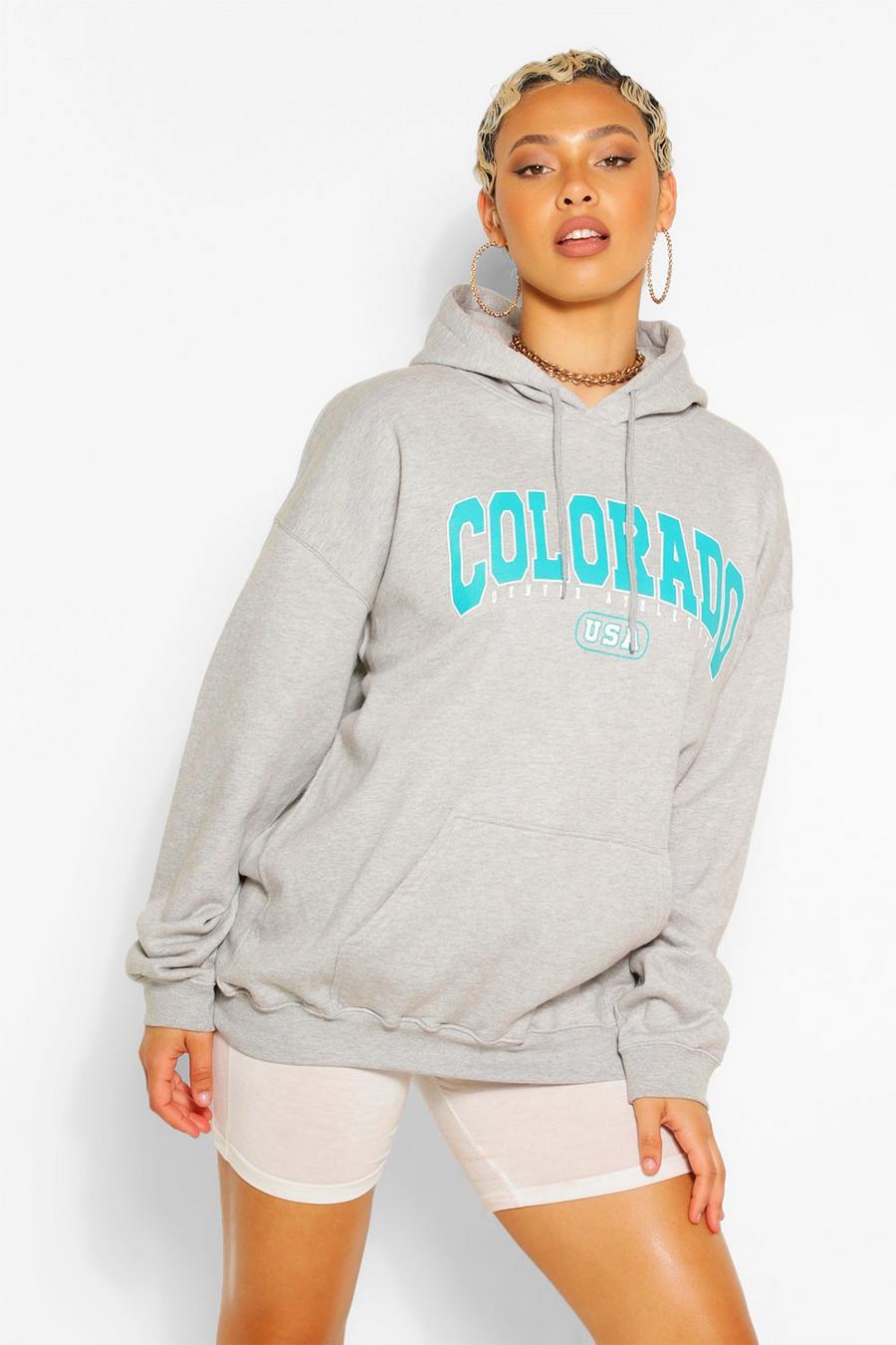 Grey marl "Colorado" Oversize hoodie med slogan image number 1