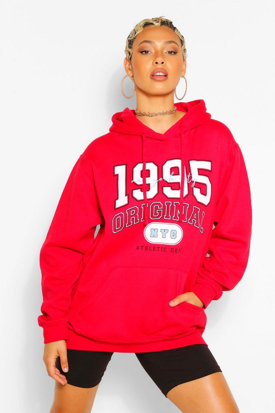 Red 1995 Slogan Extreme Oversized Hoodie image number 1