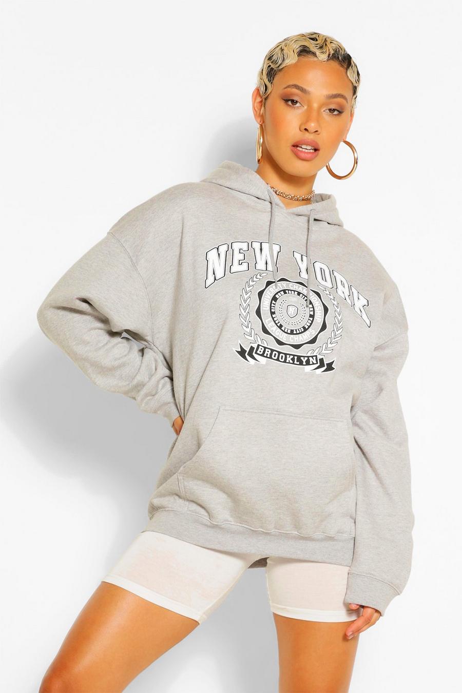 Grey marl New York Oversize hoodie med slogan image number 1