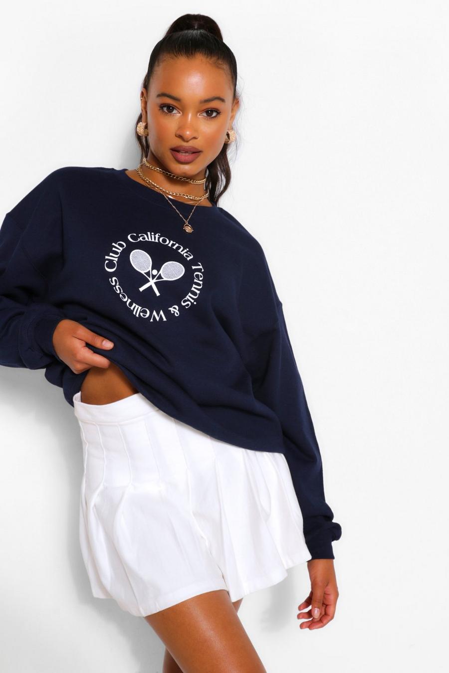 Oversize Sweatshirt mit Beverly Hills Tennis Slogan, Marineblau image number 1