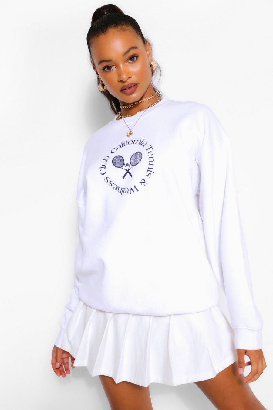 Oversize Sweatshirt mit Beverly Hills Tennis Slogan, Weiß image number 1