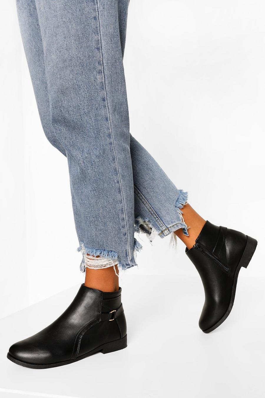 Black D Ring Flat Chelsea Boots image number 1