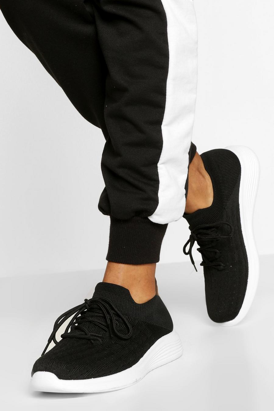 Black Basic Knitted Sports Sneakers image number 1