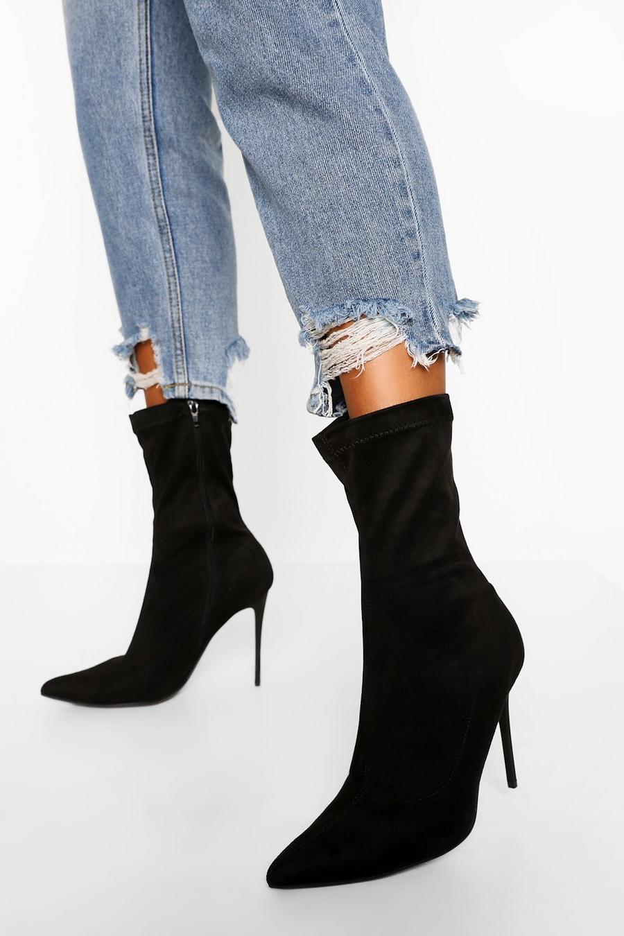Black Pointed Toe Stiletto Sock Boots image number 1