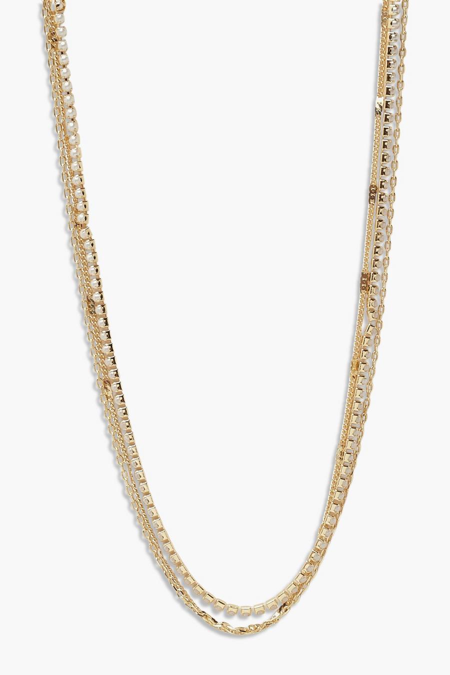 Gold metallic Mini Pearl Layered Necklace image number 1