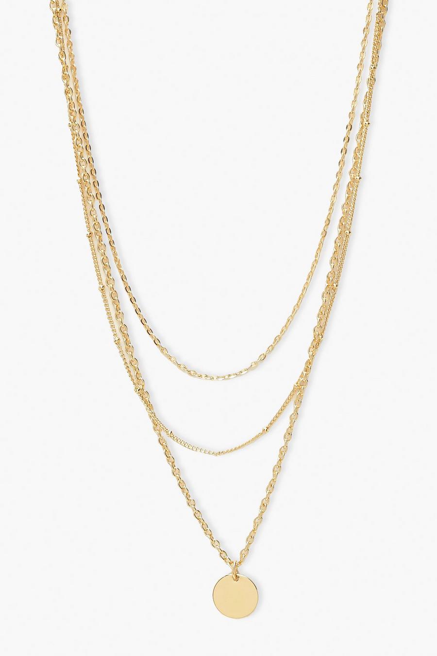 Mehrreihige Halskette mit glatten Scheiben, Gold image number 1