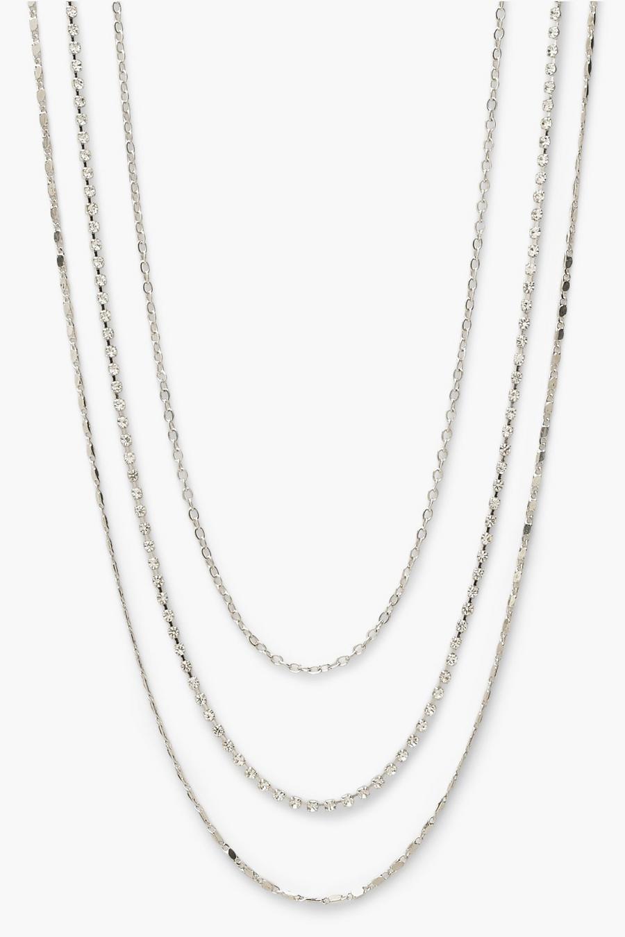 3er-Pack stapelbare Halsketten, Silber image number 1