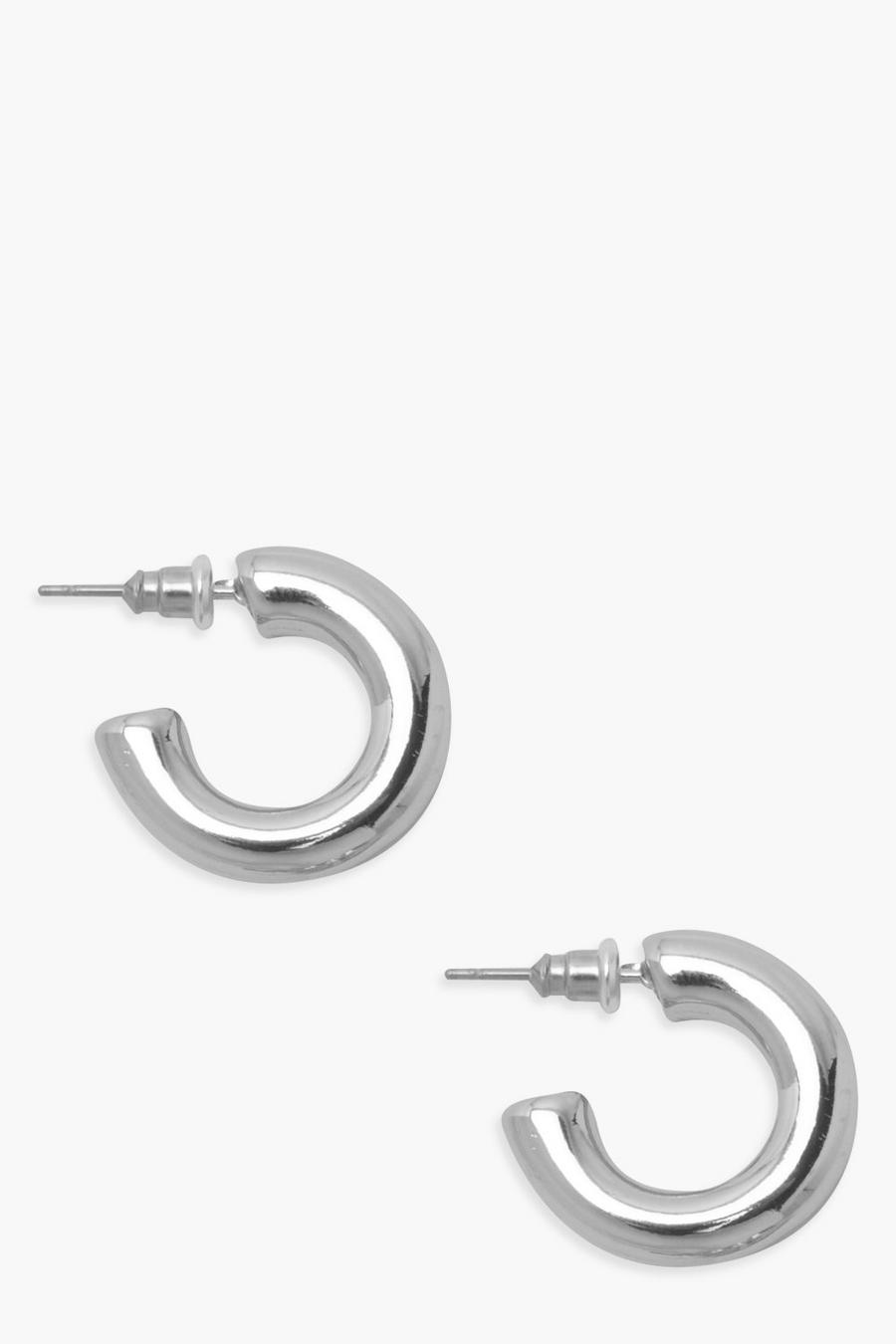 Silver Thick Hoop Earrings image number 1