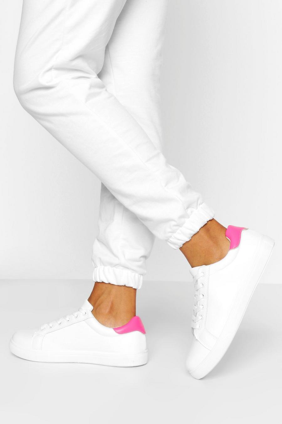 Pink Wide Fit Basic Lace Up Flat Sneakers image number 1