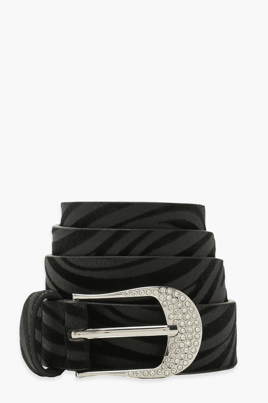 Black Zebra Belt With Diamante Buckle image number 1
