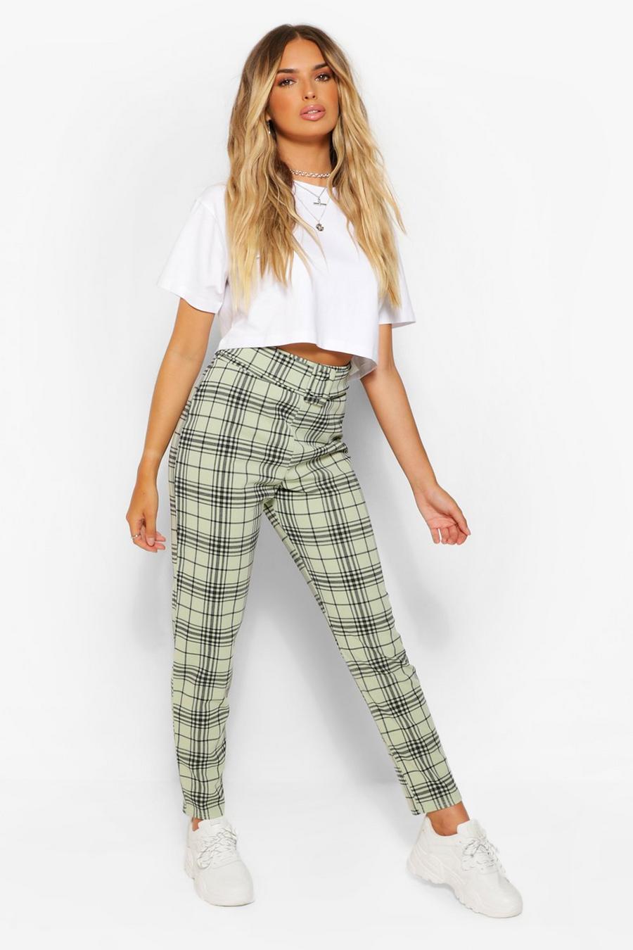 Sage Checked Belted Cigarette Trousers image number 1