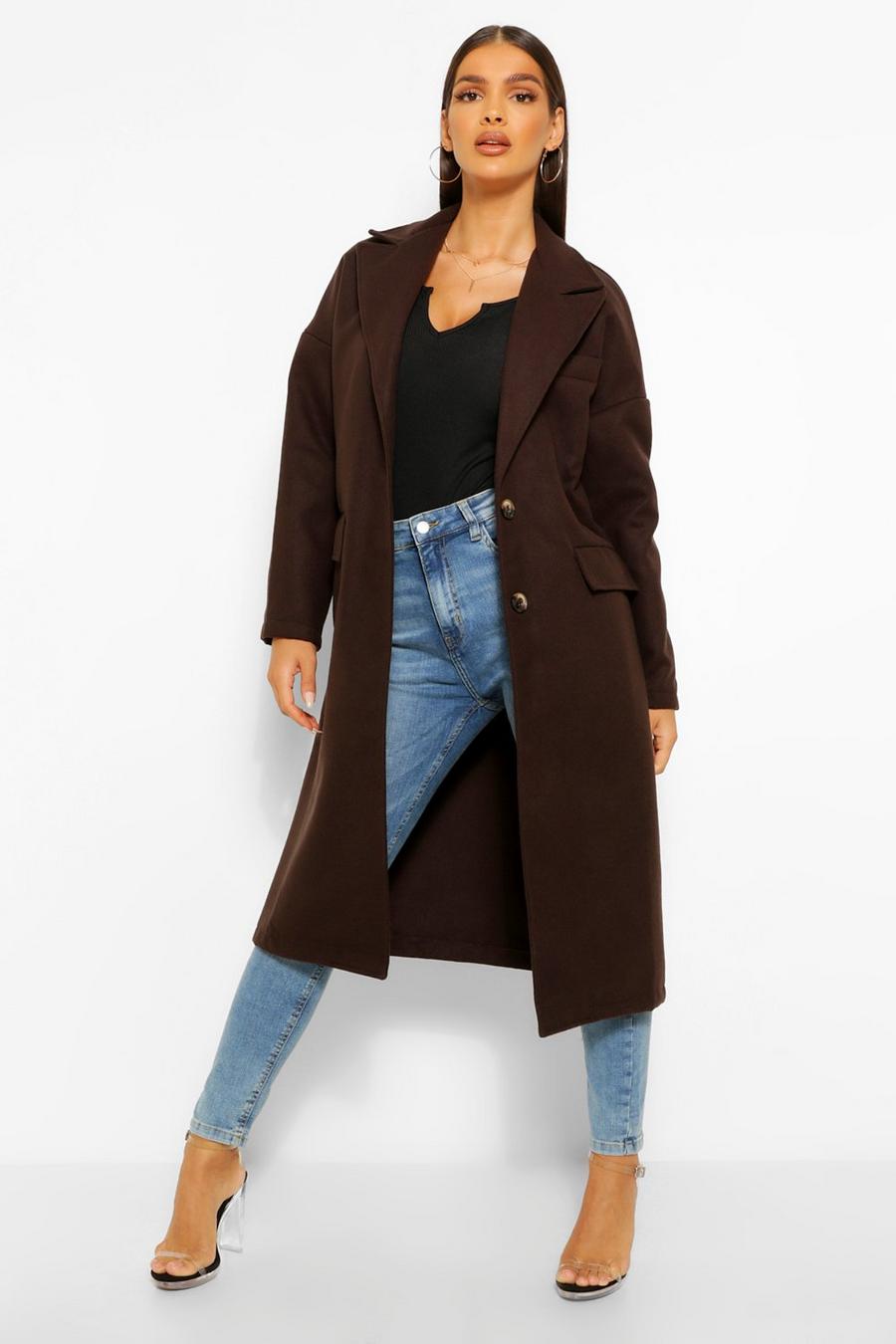 Manteau boyfriend ajusté effet laine, Chocolat image number 1