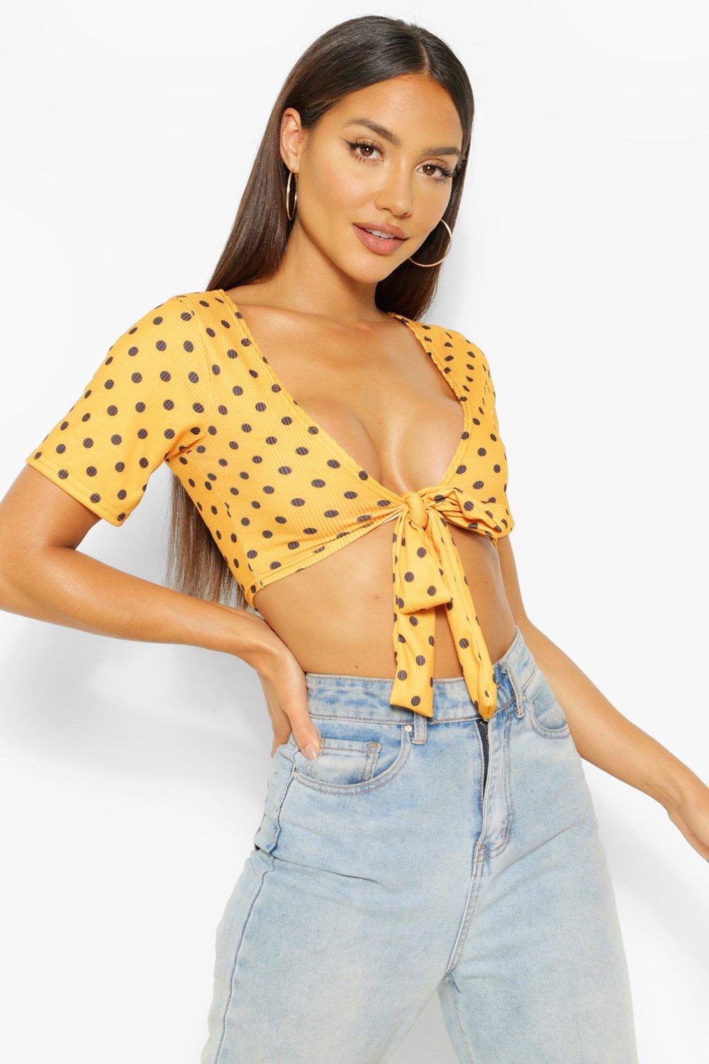 Polka dot front tie top on sale