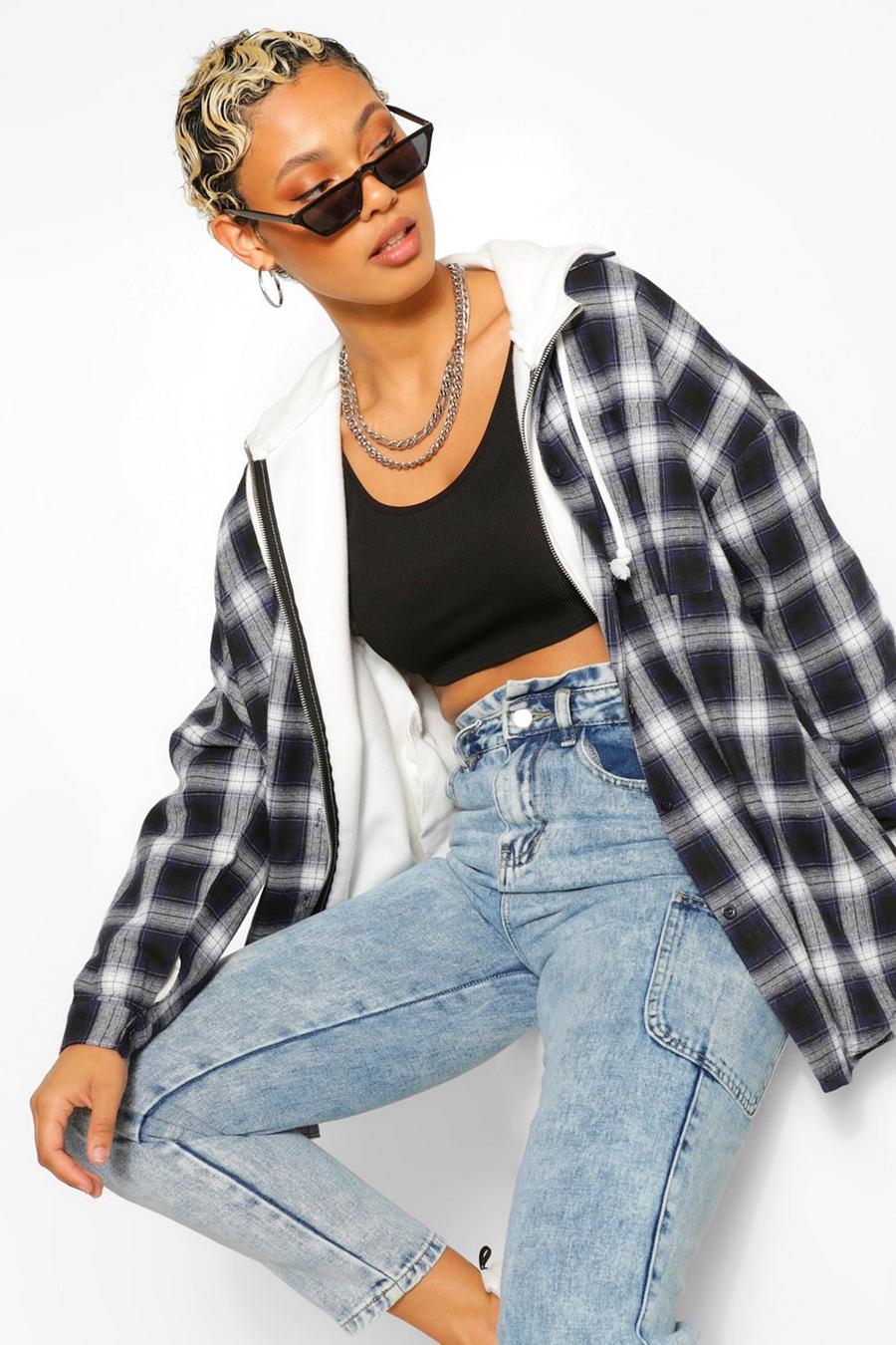 Navy Extreme Oversized Check Shirt image number 1