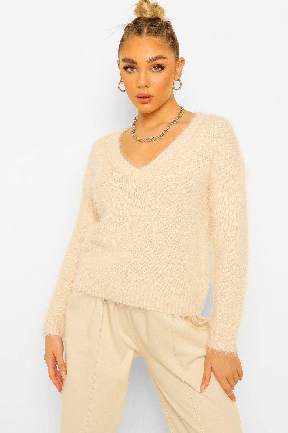 fluffy v neck jumper