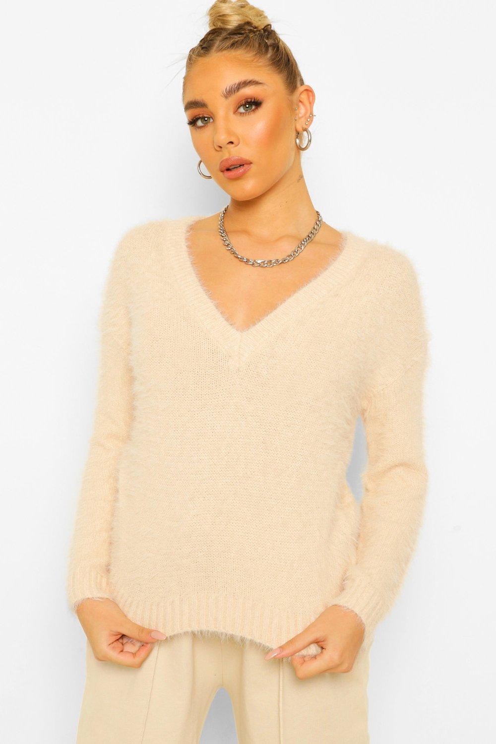 fluffy v neck jumper