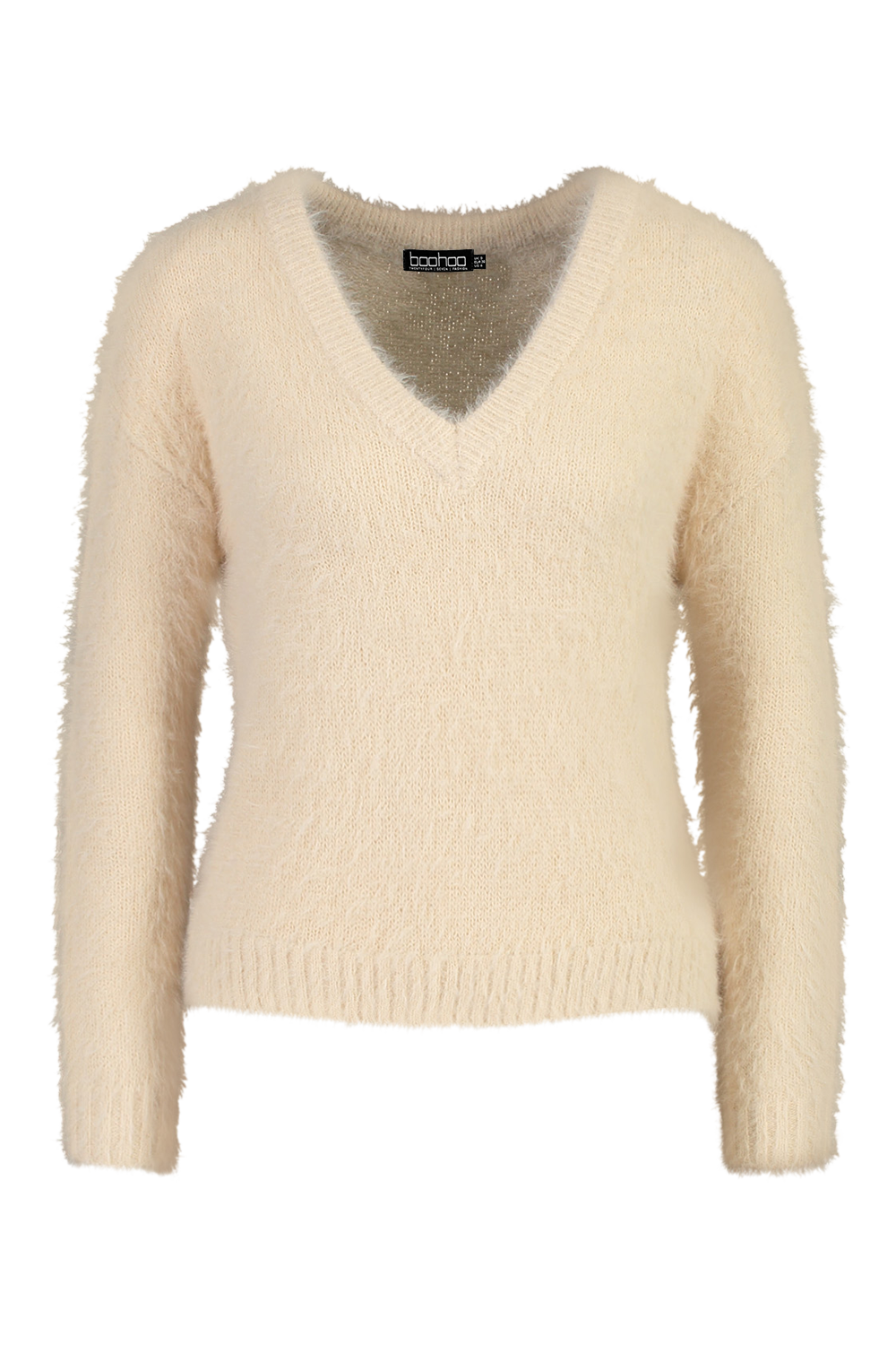 white fluffy v neck jumper