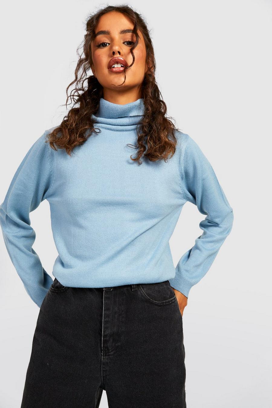 Blue Basic Turtleneck Sweater