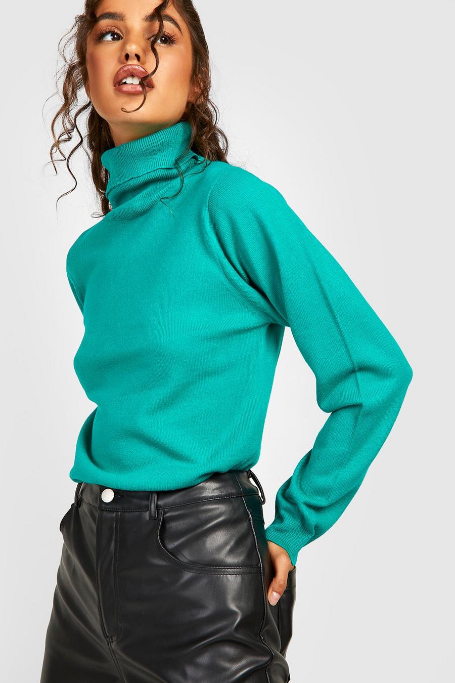 Green Basic Turtleneck Sweater