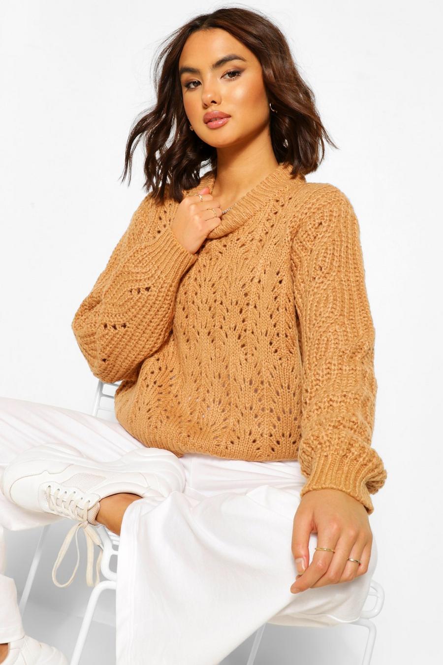 Camel Chunky Cable Pointelle Jumper image number 1