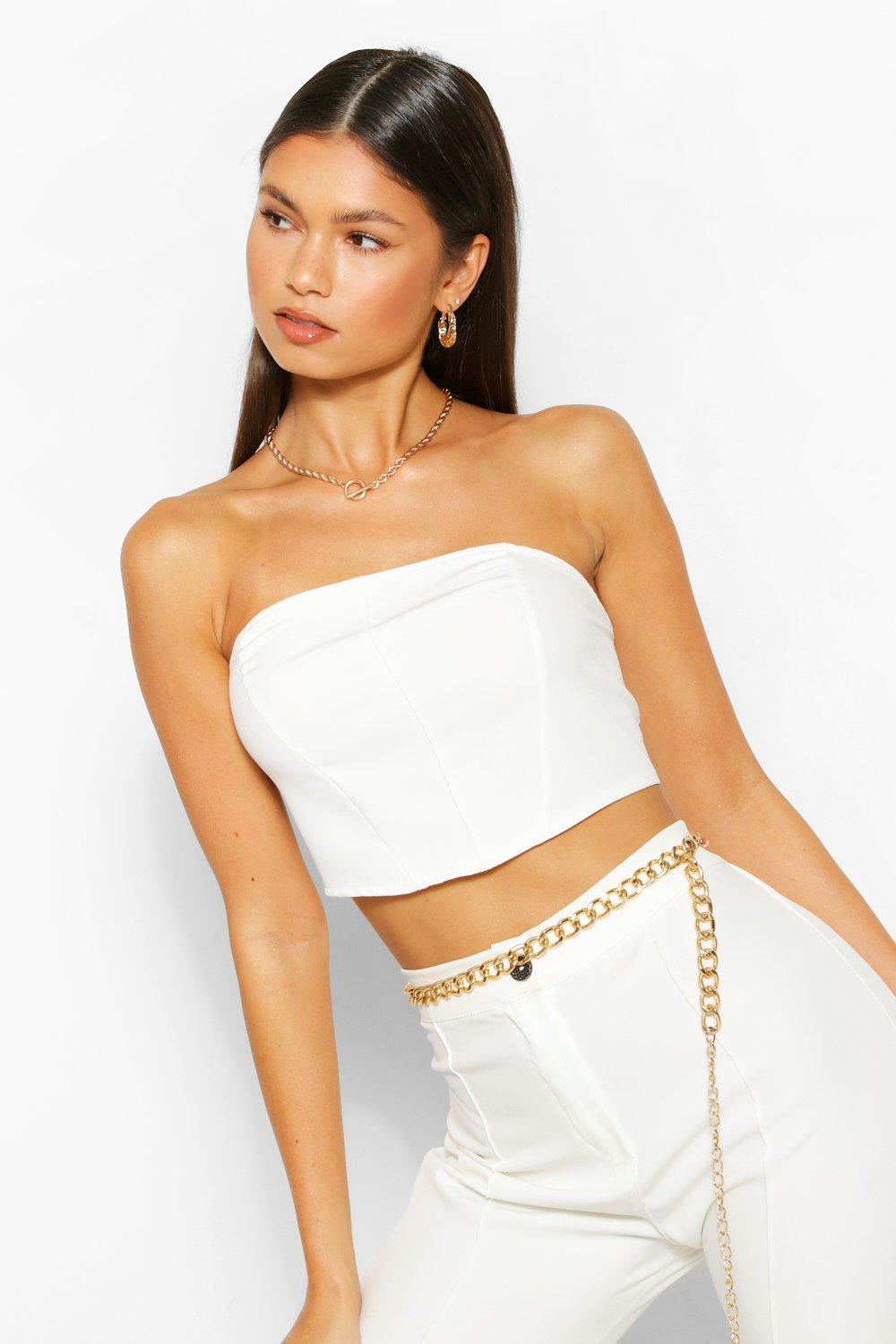 Black Tailored Seam Detail Bandeau Top