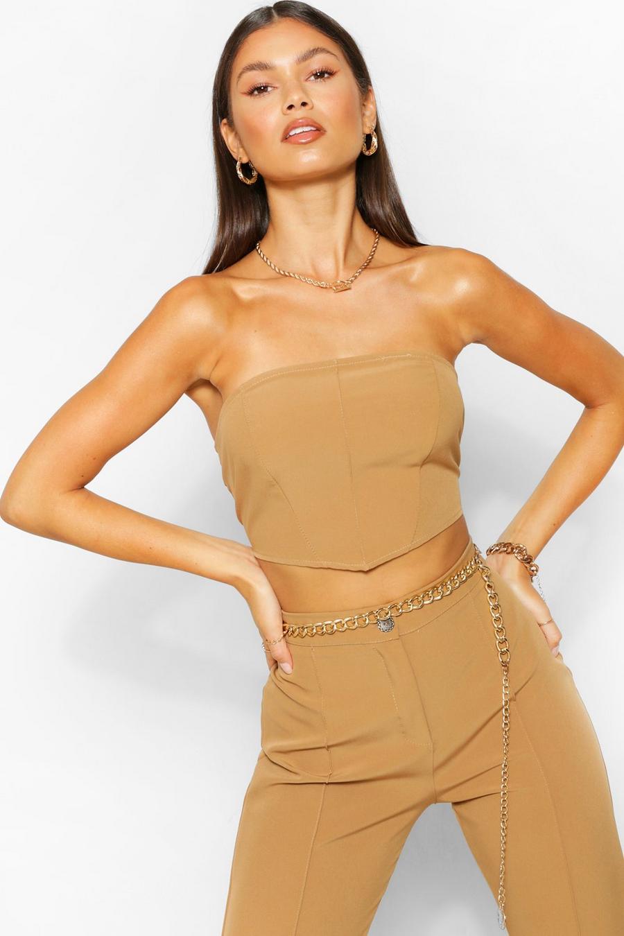 Camel Tailored Seam Detail Bandeau Top image number 1