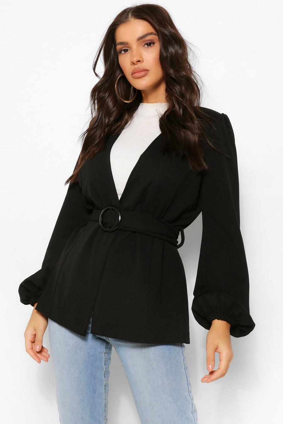 Puff Sleeve Buckle Belted Blazer image number 1