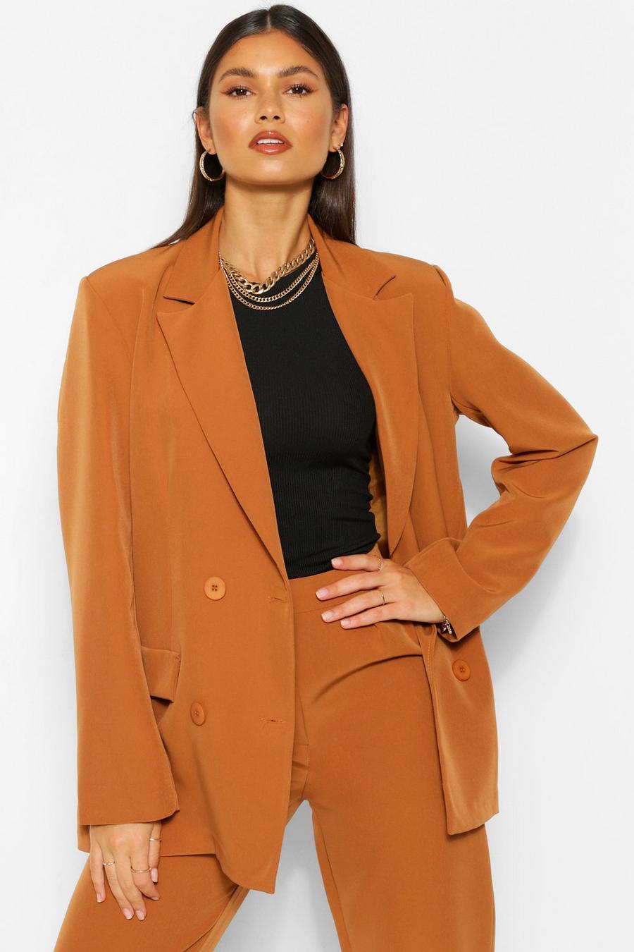 Caramel Tailored Double Breasted Button Blazer image number 1