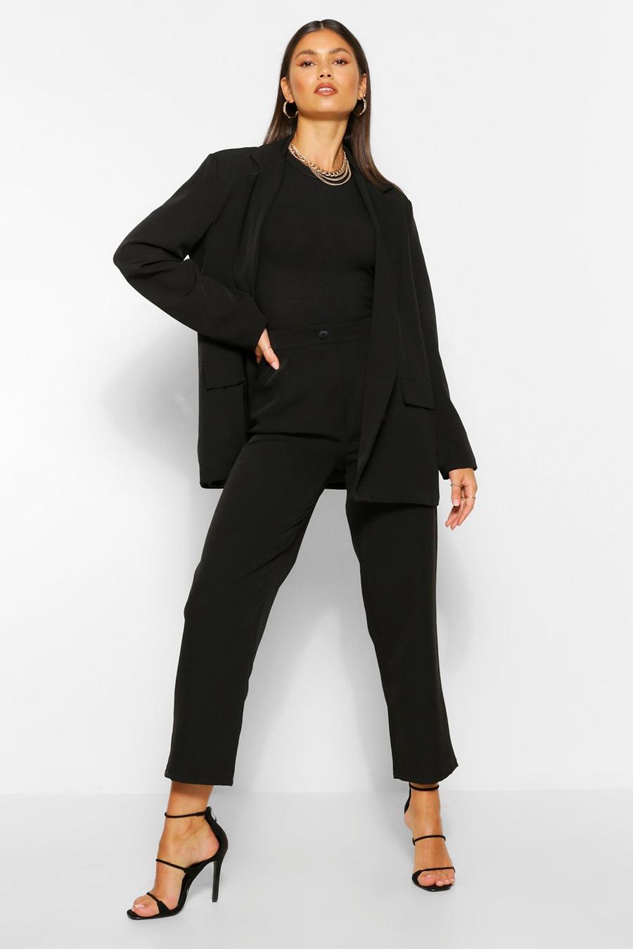 Black Tailored Pleat Detail Straight Pants image number 1