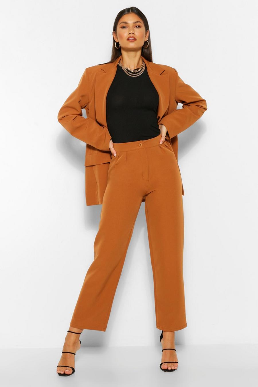 Caramel Tailored Pleat Detail Straight Pants image number 1