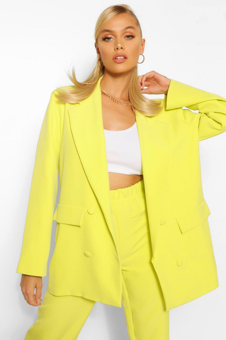 Chartreuse Boxy Oversized Double Breasted Dad Blazer image number 1