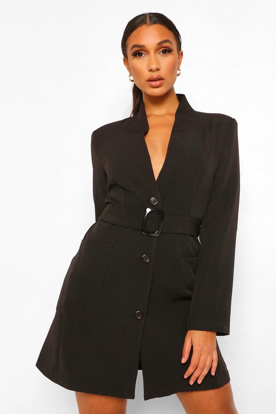 Black Belted Pocket Detail Blazer Dress image number 1