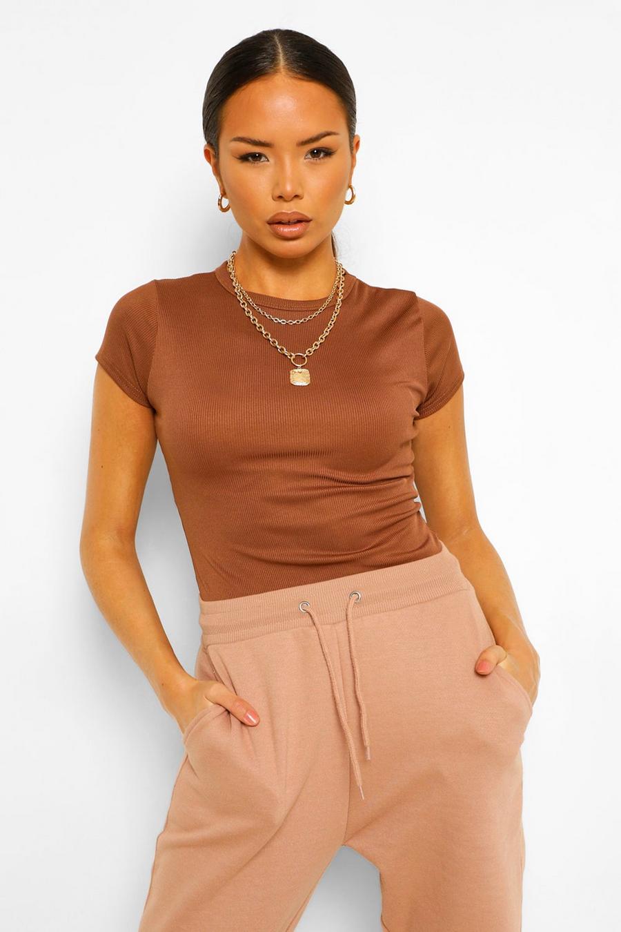 Chocolate Rib cap sleeve bodysuit image number 1