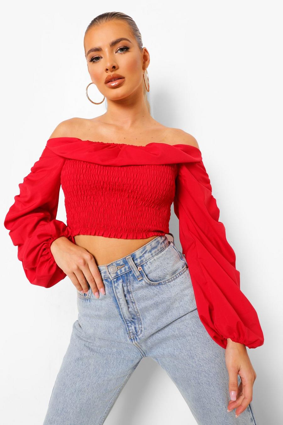 Red Ruffle off the shoulder top image number 1