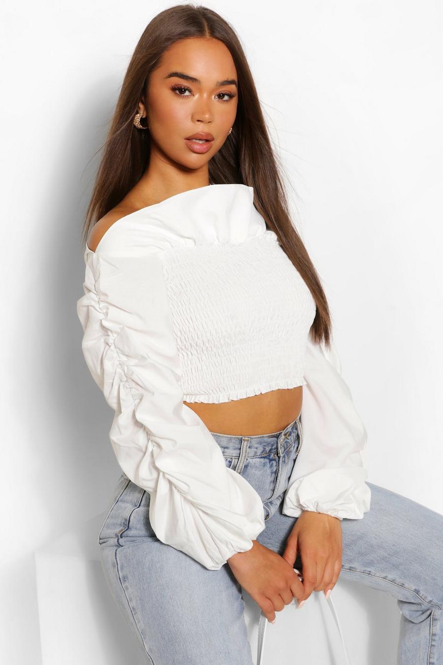 White Ruffle off the shoulder top image number 1