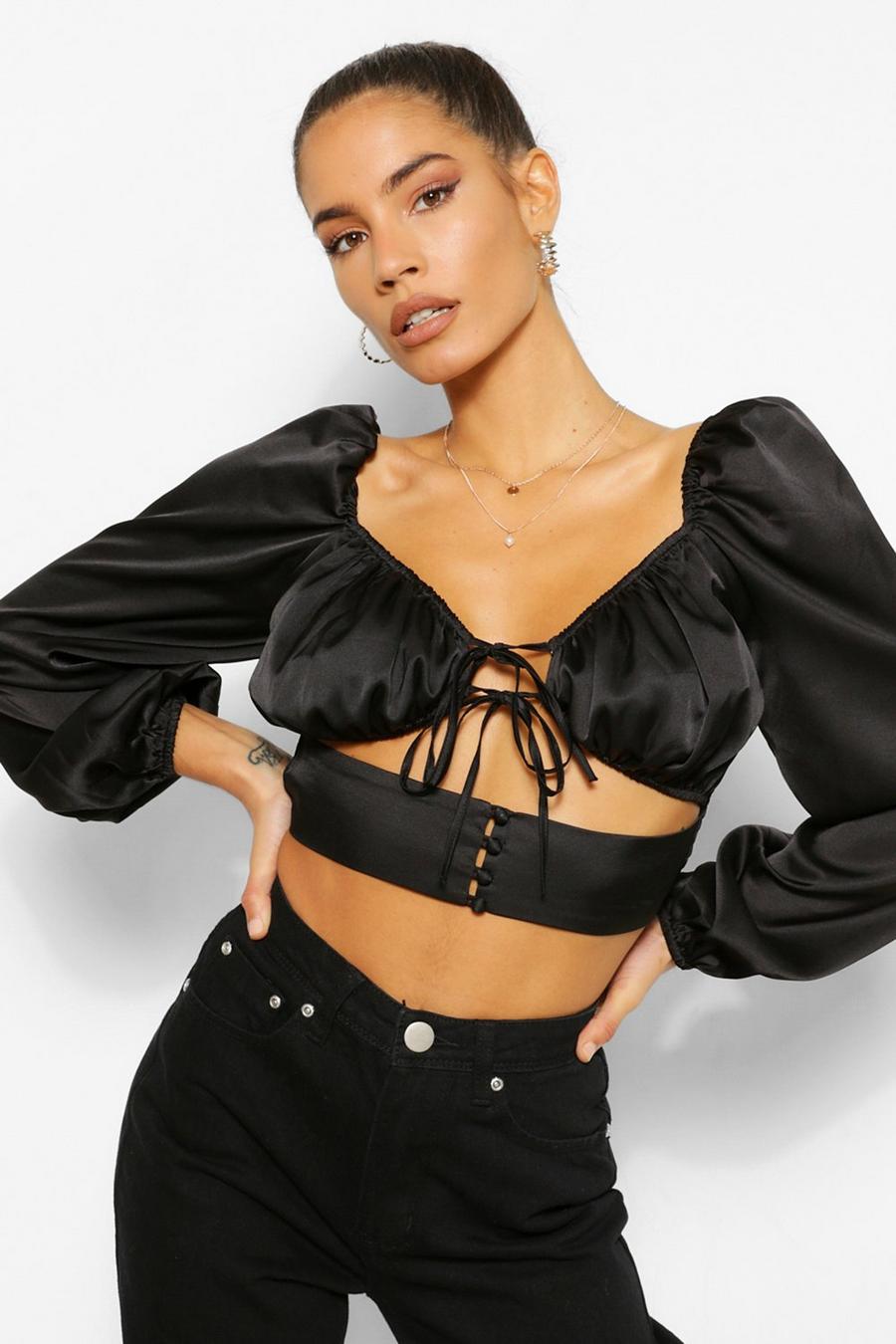 Satin cut out detail crop top image number 1