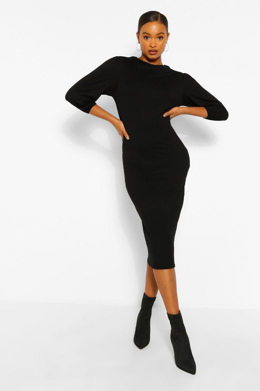 Black Cowl Neck Side Split Midi Dress image number 1